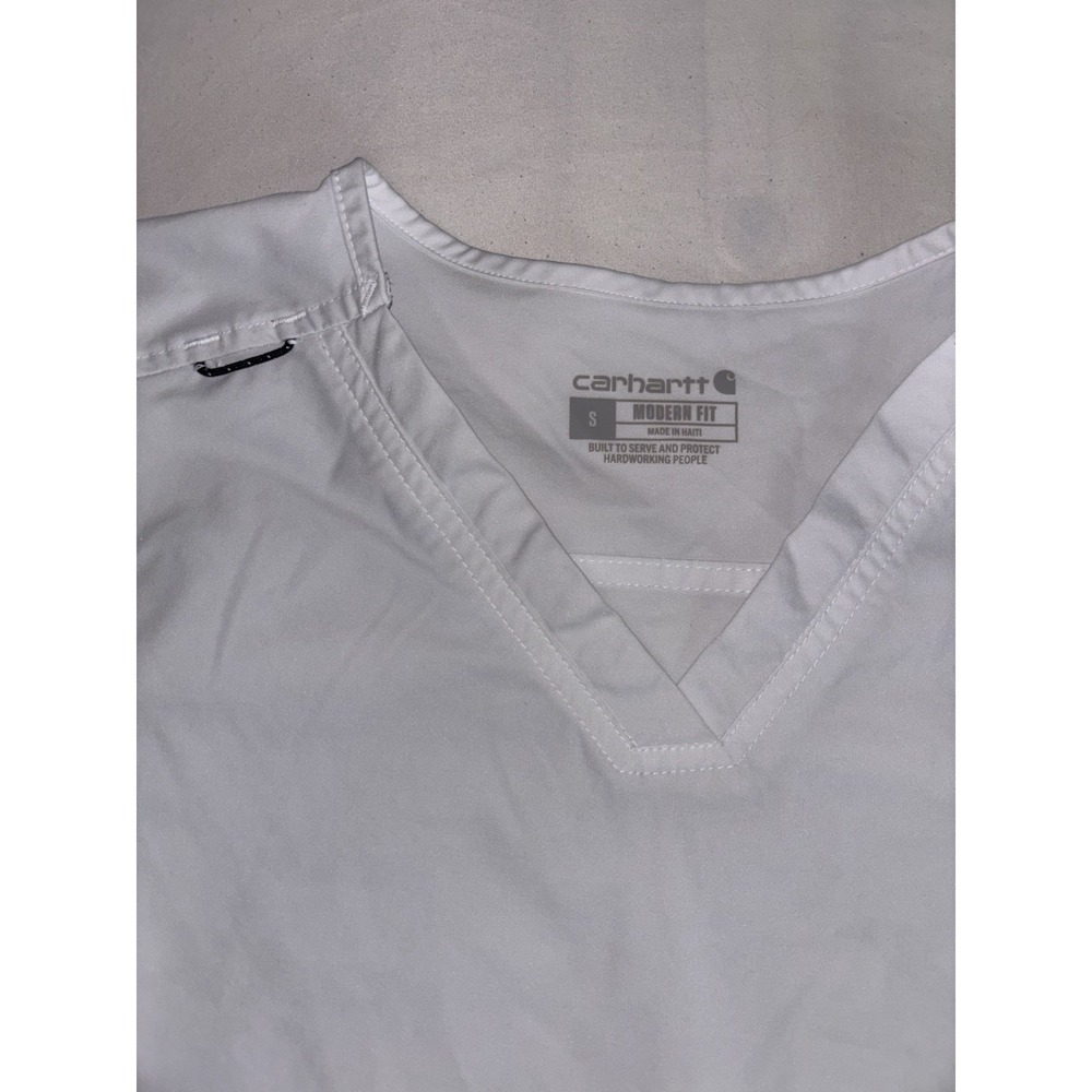 Women's Carhartt Force Modern Fit Scrub Top White Small V Neck Pockets Nurse - Picture 2 of 14